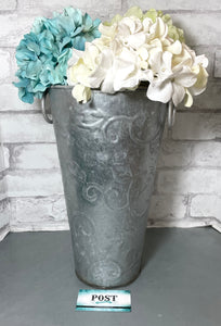 Tin Vase With Artificial Flowers