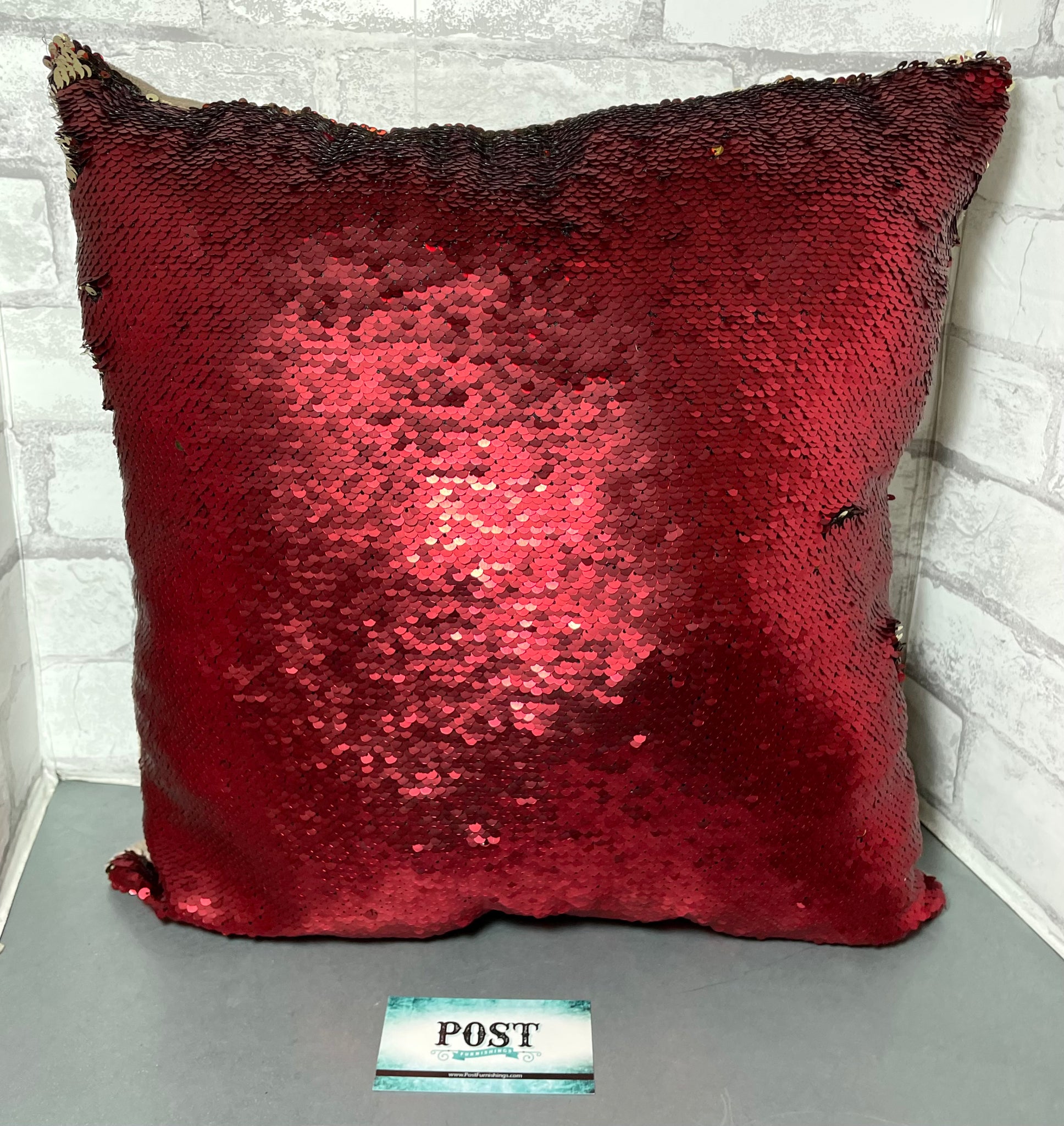 Red And Gold Sequin Flip Pillow