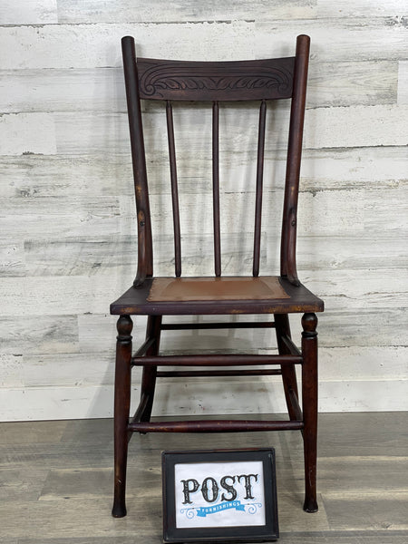 Antique Wood Chair Leather Seat