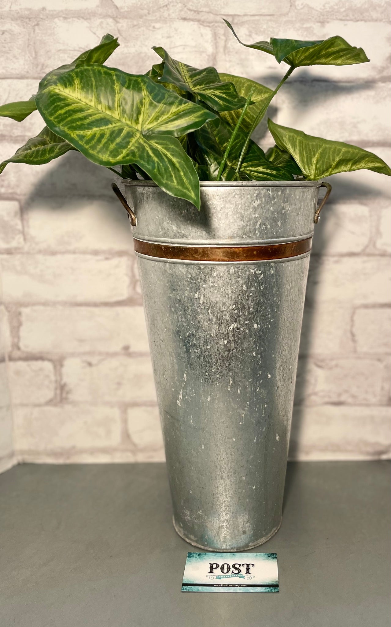 Rustic Tin Pot With Artificial Plant