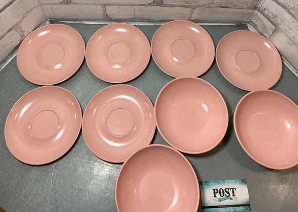 Pink Mid Century Set Of 3 Bowls And 6 Plates
