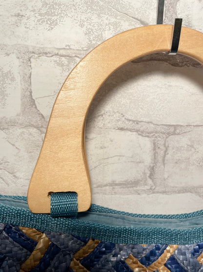 Blue Woven Wheat Straw Handbag