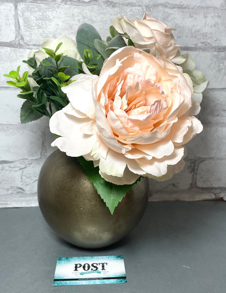 Gold Planter With Artificial Flowers