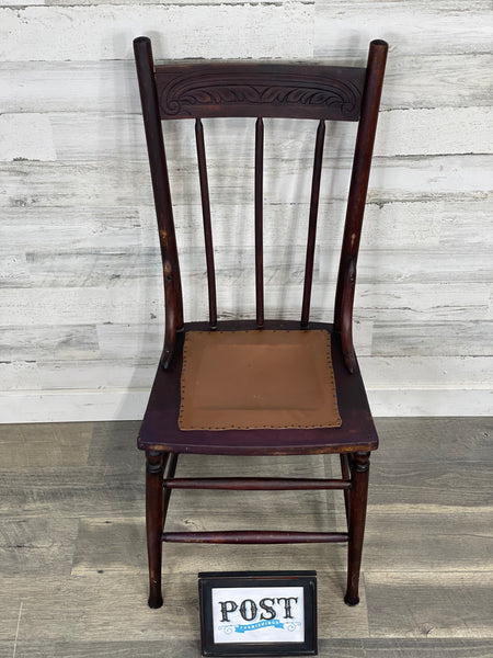 Antique Wood Chair Leather Seat
