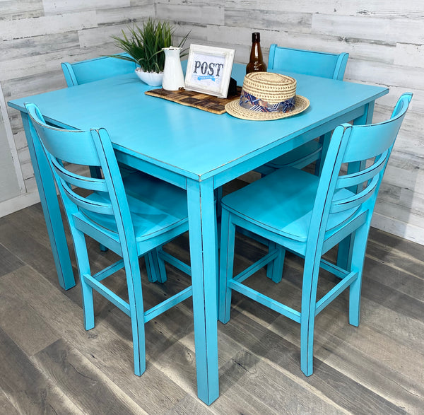 Teal Pub Height Dining Set