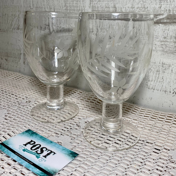 Drinking Glasses Etch With Ferns And Flowers