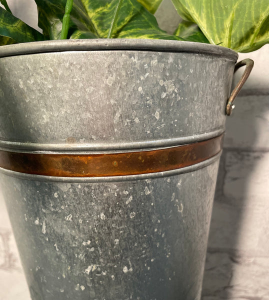 Rustic Tin Pot With Artificial Plant