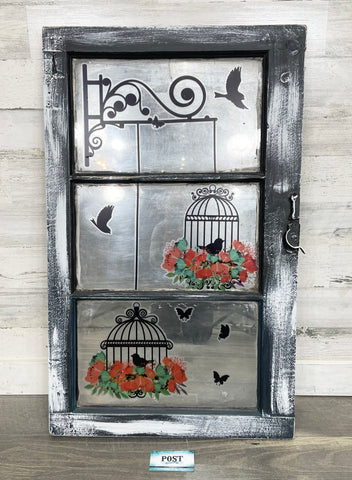 Mirrored Farmhouse Window W/ Birds