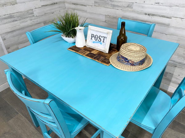 Teal Pub Height Dining Set