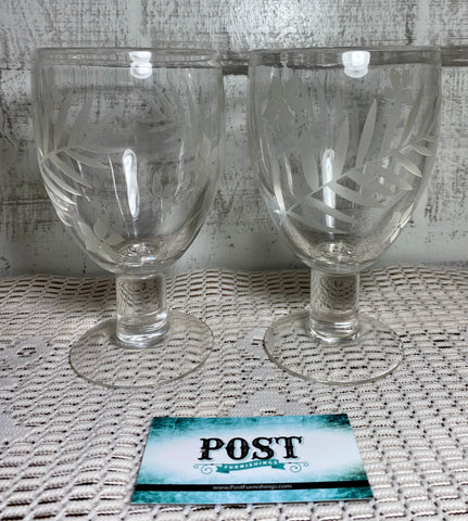 Drinking Glasses Etch With Ferns And Flowers