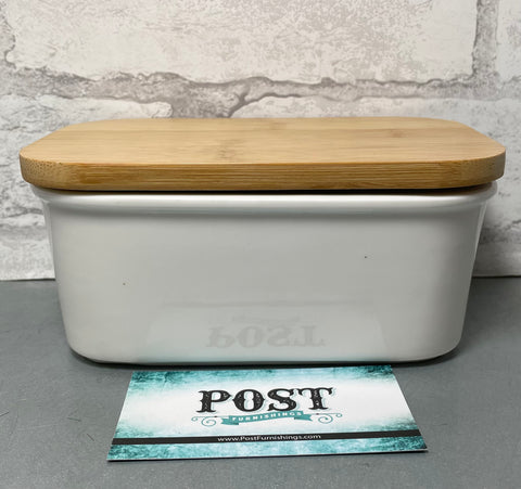 White Canister With Wooden Lid