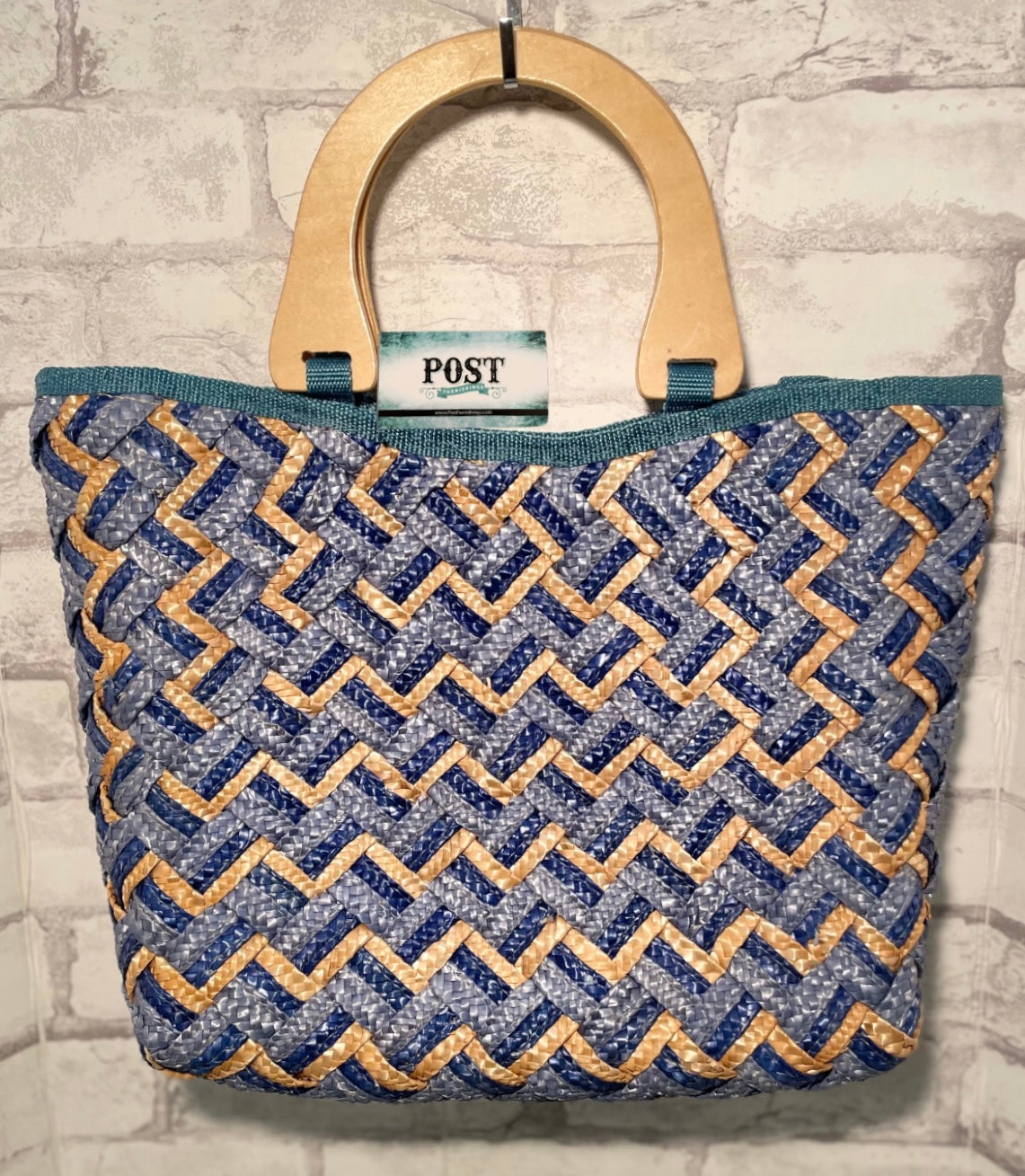 Blue Woven Wheat Straw Handbag