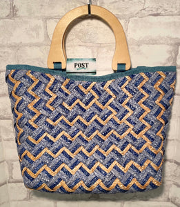 Blue Woven Wheat Straw Handbag