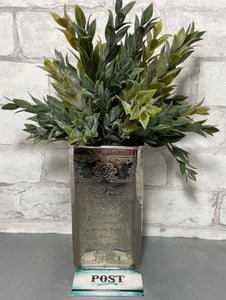 Tin Vase With Artificial Plant