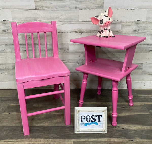 Kids Pink Chair & End Table Set